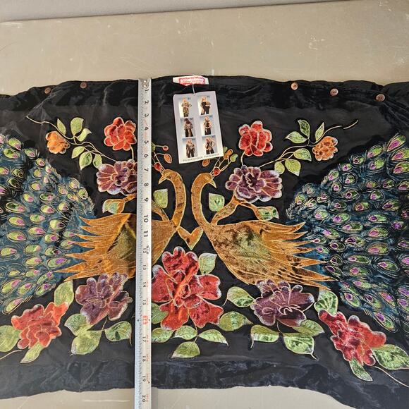Boho Burnout Velvet Peacock Embroidered Kimono Shawl Wrap Fringe One Size - Picture 7 of 9